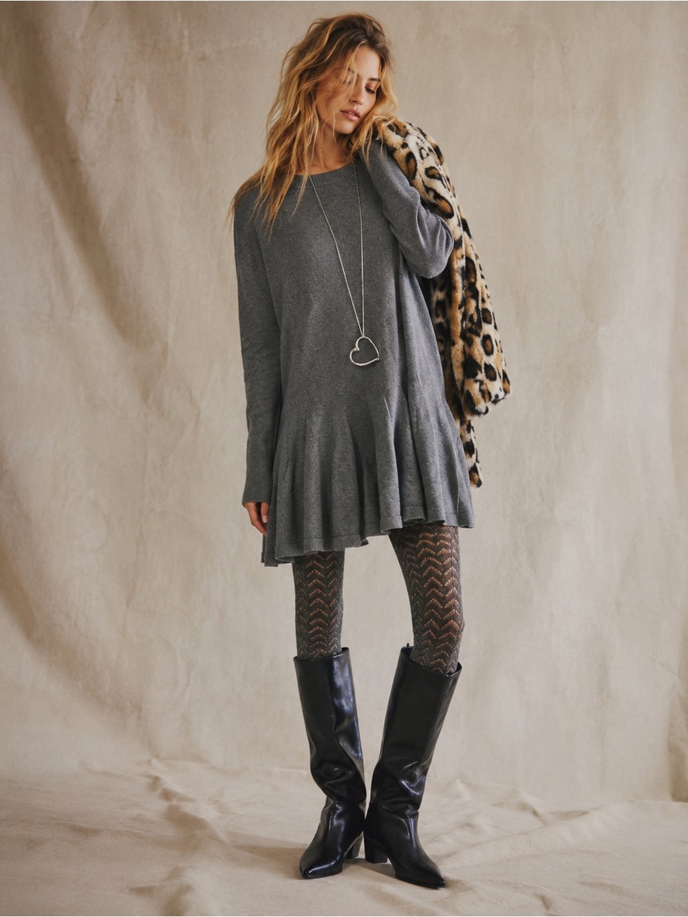 NWT FREE PEOPLE Time On My Side Grey Mini Dress Small